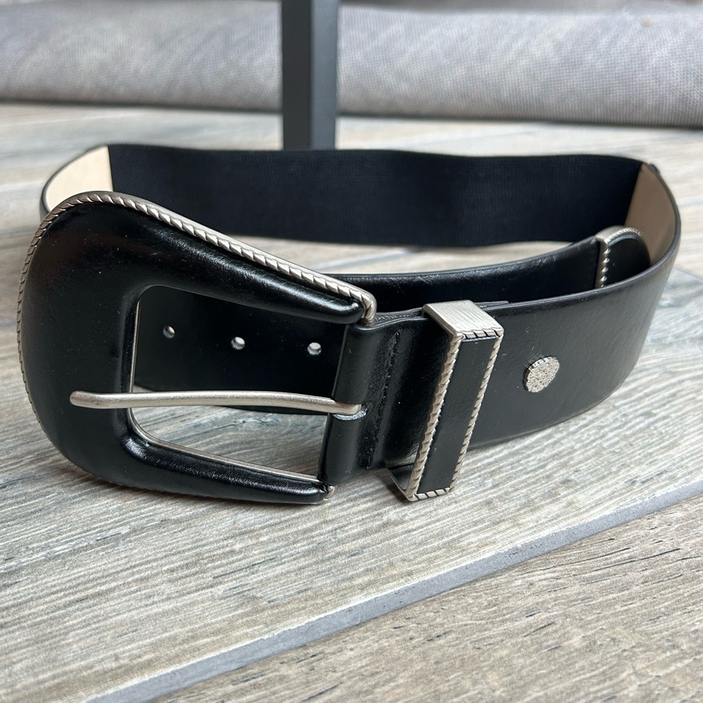 Vince Camuto Black Leather Elastic Belt